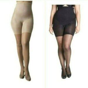 Two Spanx Womens Shaping Sheers Hose Black and Nude Firm Support Size D BOGO